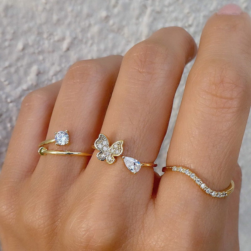 Butterfly Star Moon Diamond Ring Set for Women