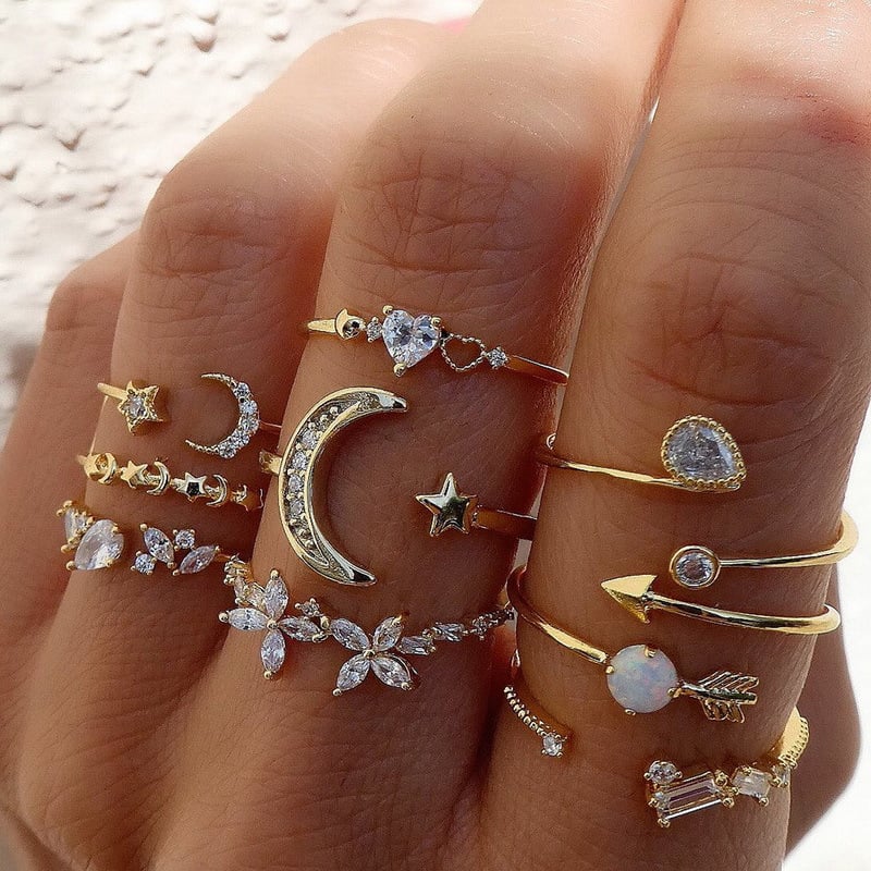 Butterfly Star Moon Diamond Ring Set for Women