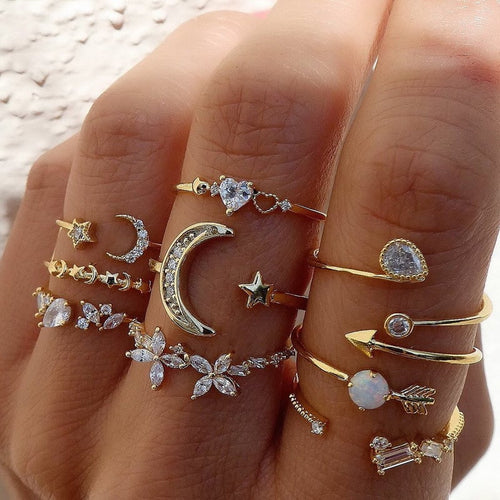 Butterfly Star Moon Diamond Ring Set for Women